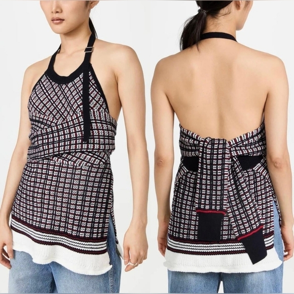 3.1 Phillip Lim Tops - 3.1 Phillip Lim jacquard wool blend sweater halter deconstructed sleeve wrap top